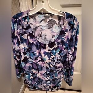 Croft & Barrow Blue and Black Floral Top